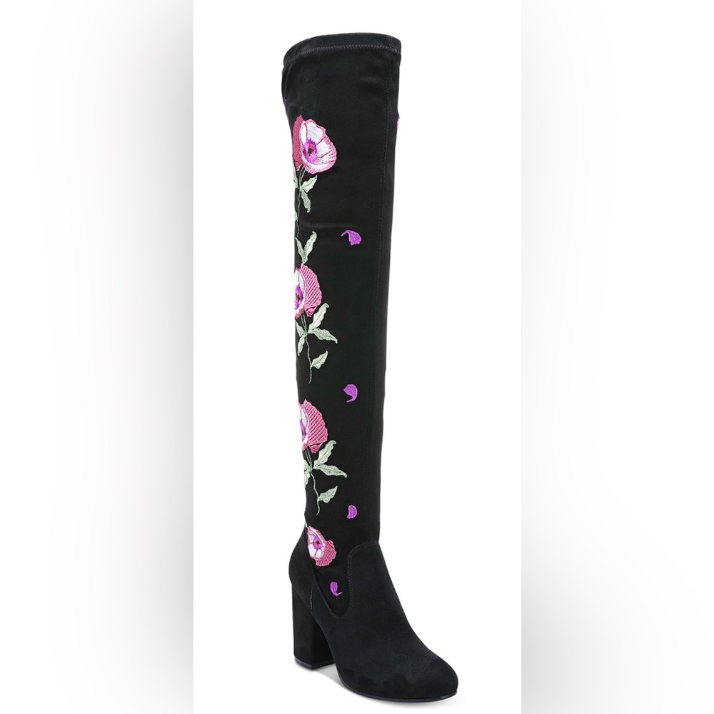 Carlos by Carlos Santana Black Faux Suede Over Knee Boots Embroidery - Picture 6 of 8